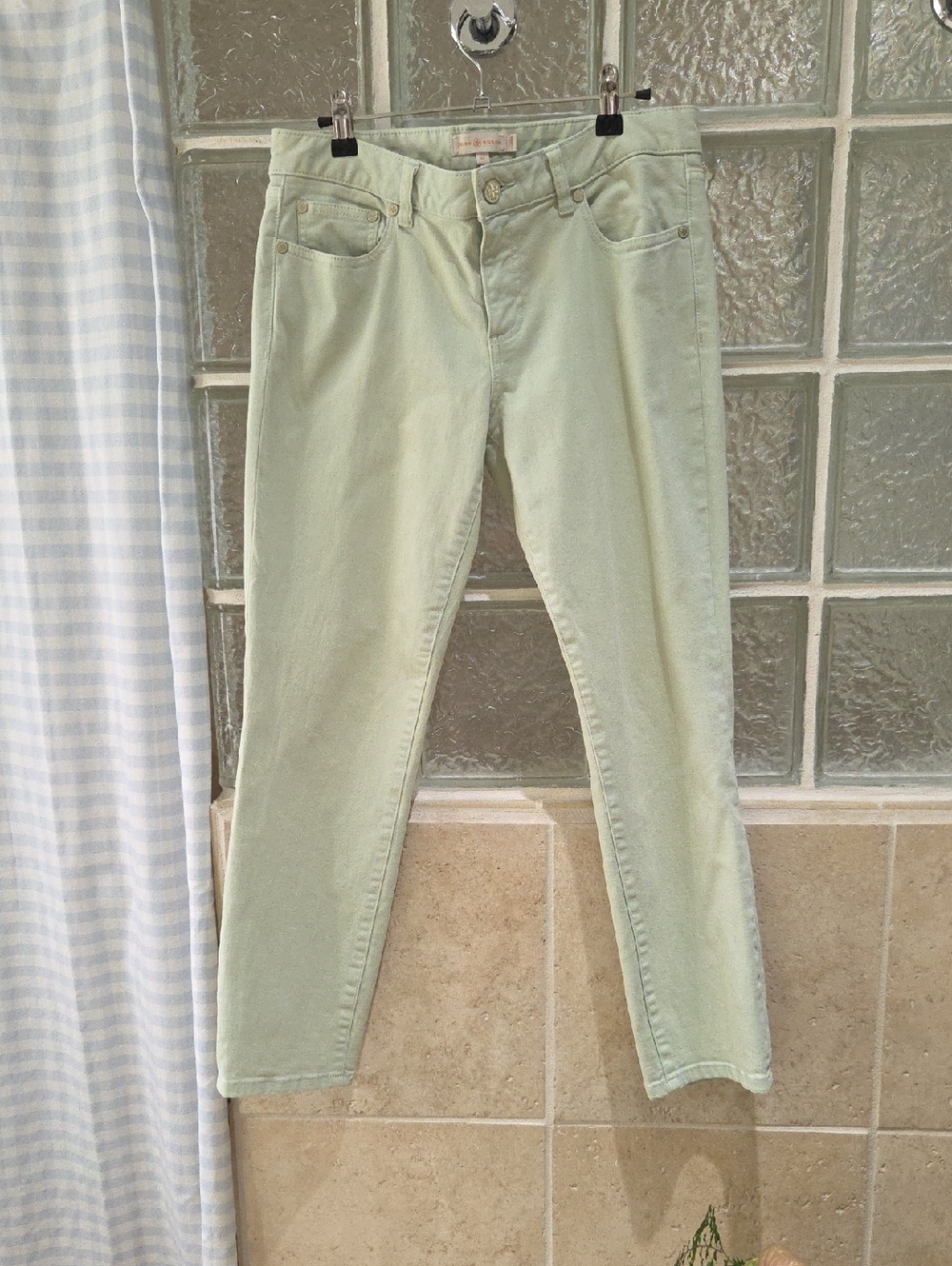 Tory Burch Pastel Mint Cropped Skinny Jeans 29